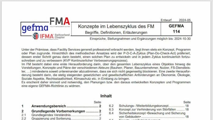 Mit der Richtlinie GEFMA 114 wollen gefma, FMA und IFMA Switzerland Chapter Orientierung bei der Formulierung von Konzepten für das Facility Management bieten. - Bild: gefma