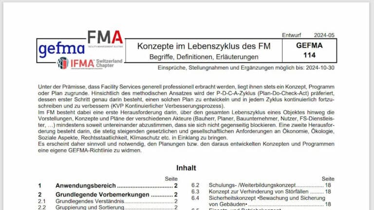 GEFMA 114: gefma, FMA und IFMA Switzerland systematisieren FM-Konzepte