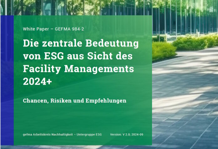 Das neue Whitepaper GEFMA 984-2 beleuchtet die Rolle des Facility Managements im Kontext von ESG und zeigt, welche Möglichkeiten sich den Facility Managern bieten. (Bild: gefma)