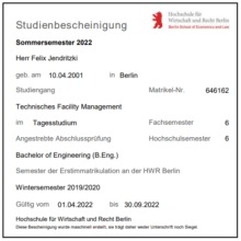 Studienbescheinigung Jendritzki